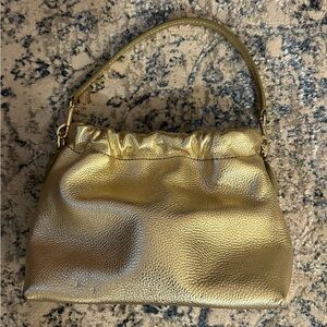 Talbots Gold Pebble Leather Hand Bag with Ruched Design